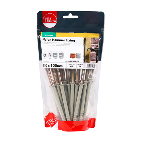 Timco Nylon Hammer Fixings - PZ - Zinc 8.0 x 100 - 40 Pieces