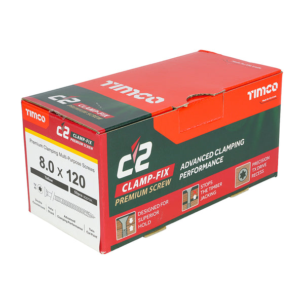 Timco C2 Clamp-Fix Multi-Purpose Premium Screws - TX - Double Countersunk - Yellow 8.0 x 120 - 50 Pieces