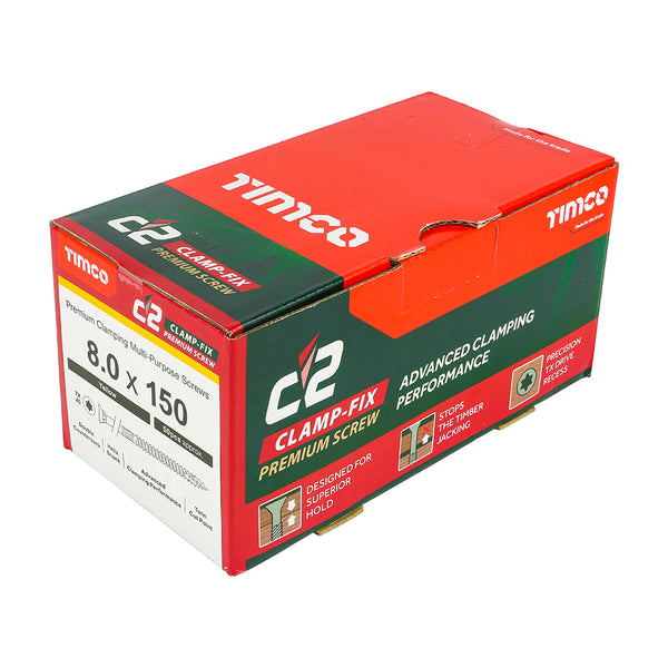 Timco C2 Clamp-Fix Multi-Purpose Premium Screws - TX - Double Countersunk - Yellow 8.0 x 150 - 50 Pieces
