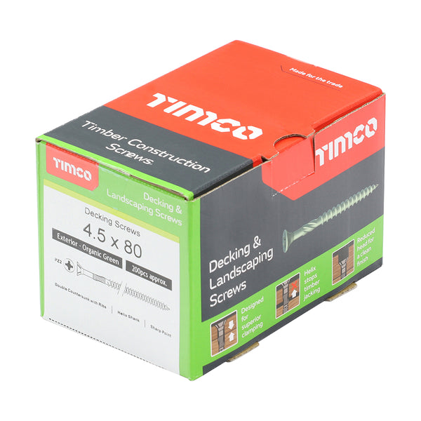 Timco Decking Screws - PZ - Double Countersunk - Exterior - Green 4.5 x 80 - 200 Pieces