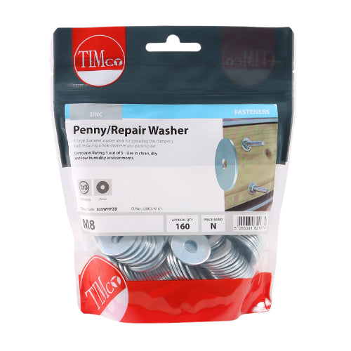 Timco Penny / Repair Washers - Zinc M8 x 25 - 160 Pieces