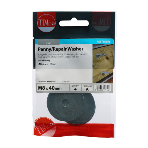 Timco Penny / Repair Washers - Zinc M8 x 40 - 4 Pieces