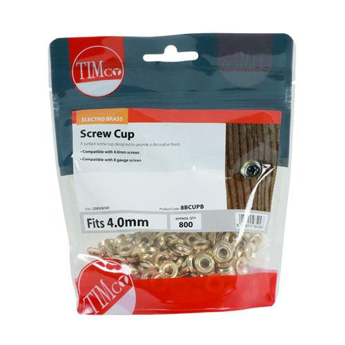Timco Screw Cups - Electro Brass To fit 8 Gauge Screws - 800 Pieces