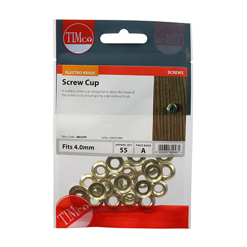 Timco Screw Cups - Electro Brass To fit 8 Gauge Screws - 55 Pieces