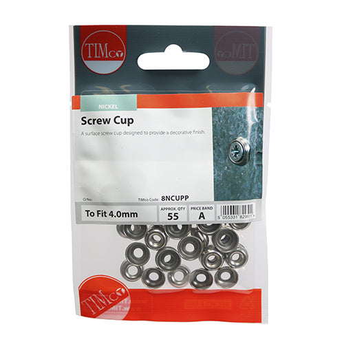 Timco Screw Cups - Nickel To fit 8 Gauge Screws - 55 Pieces