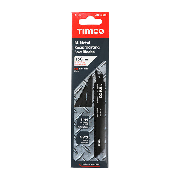 Timco Reciprocating Saw Blades - Metal Cutting - Bi-Metal S922AF - 5 Pieces