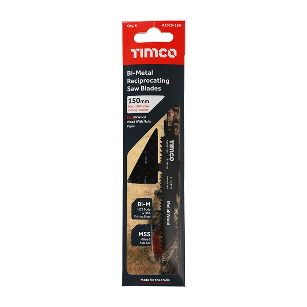 Timco Reciprocating Saw Blades - Wood with Nails Cutting - Bi-Metal S610VF - 5 Pieces