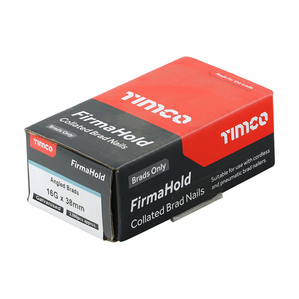 Timco FirmaHold Collated Brad Nails - 16 Gauge - Angled - Galvanised 16g x 38 - 2000 Pieces