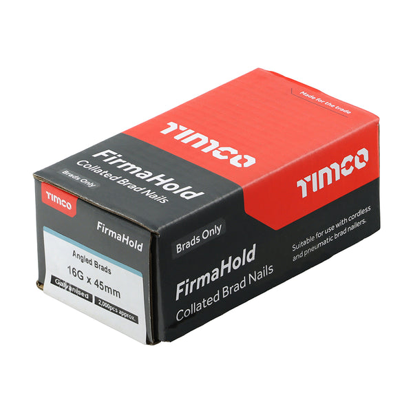 Timco FirmaHold Collated Brad Nails - 16 Gauge - Angled - Galvanised 16g x 45 - 2000 Pieces