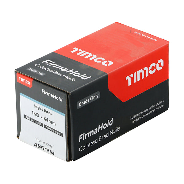 Timco FirmaHold Collated Brad Nails - 16 Gauge - Angled - Galvanised 16g x 64 - 2000 Pieces