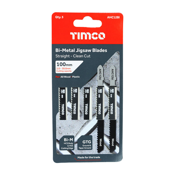 Timco Jigsaw Blades - Wood Cutting - Bi-Metal Blades T101BF - 5 Pieces