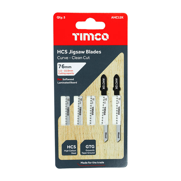 Timco Jigsaw Blades - Wood Cutting - HCS Blades T101AO - 5 Pieces