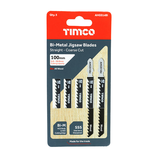 Timco Jigsaw Blades - Wood Cutting - Bi-Metal Blades T144DF - 5 Pieces