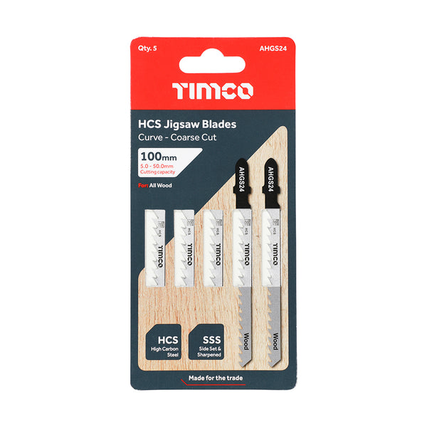 Timco Jigsaw Blades - Wood Cutting - HCS Blades T244D - 5 Pieces