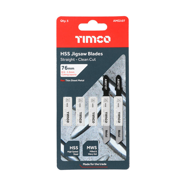 Timco Jigsaw Blades - Metal Cutting - HSS Blades T118G - 5 Pieces