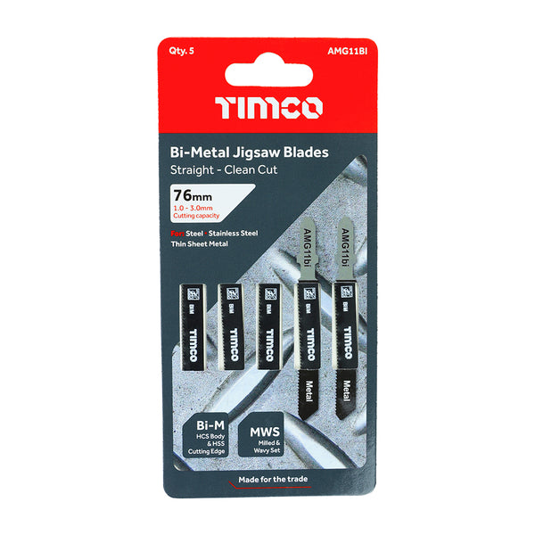 Timco Jigsaw Blades - Metal Cutting - Bi-Metal Blades T118AF - 5 Pieces