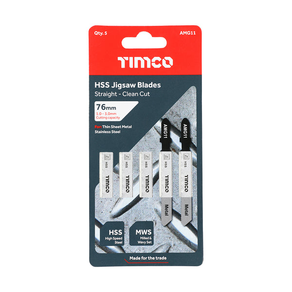 Timco Jigsaw Blades - Metal Cutting - HSS Blades T118A - 5 Pieces