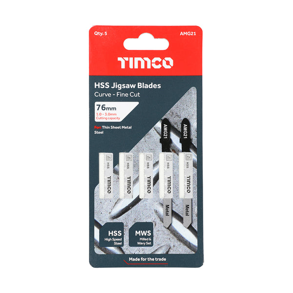 Timco Jigsaw Blades - Metal Cutting - HSS Blades T218A - 5 Pieces