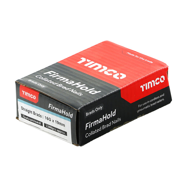 Timco FirmaHold Collated Brad Nails - 16 Gauge - Straight - Galvanised 16g x 19 - 2000 Pieces