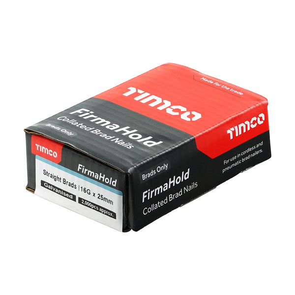 Timco FirmaHold Collated Brad Nails - 16 Gauge - Straight - Galvanised 16g x 25 - 2000 Pieces