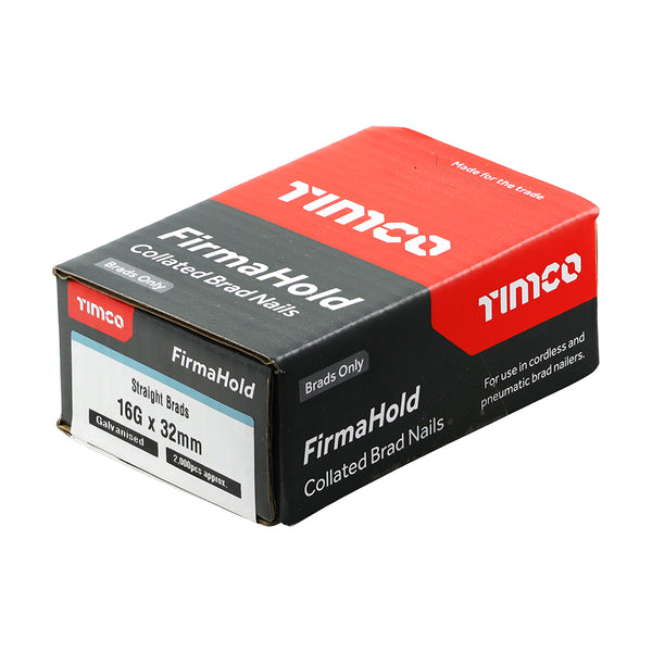 Timco FirmaHold Collated Brad Nails - 16 Gauge - Straight - Galvanised 16g x 32 - 2000 Pieces