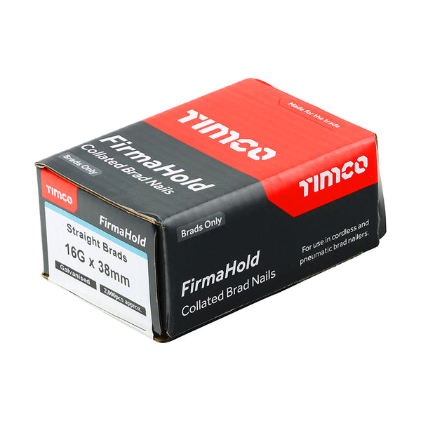 Timco FirmaHold Collated Brad Nails - 16 Gauge - Straight - Galvanised 16g x 38 - 2000 Pieces