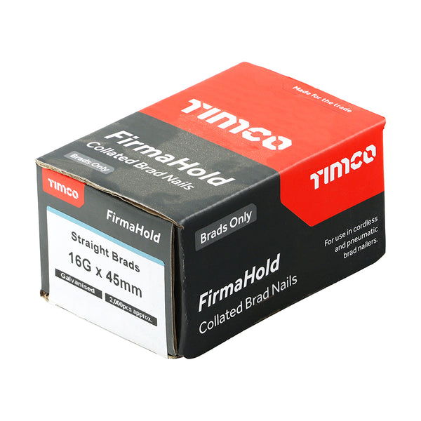 Timco FirmaHold Collated Brad Nails - 16 Gauge - Straight - Galvanised 16g x 45 - 2000 Pieces