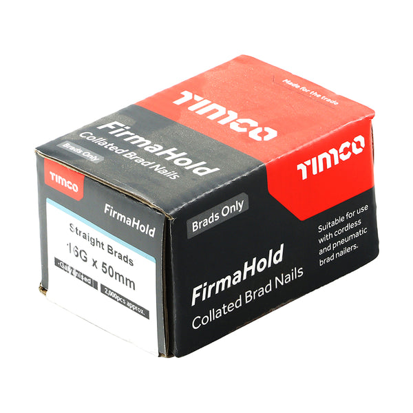 Timco FirmaHold Collated Brad Nails - 16 Gauge - Straight - Galvanised 16g x 50 - 2000 Pieces