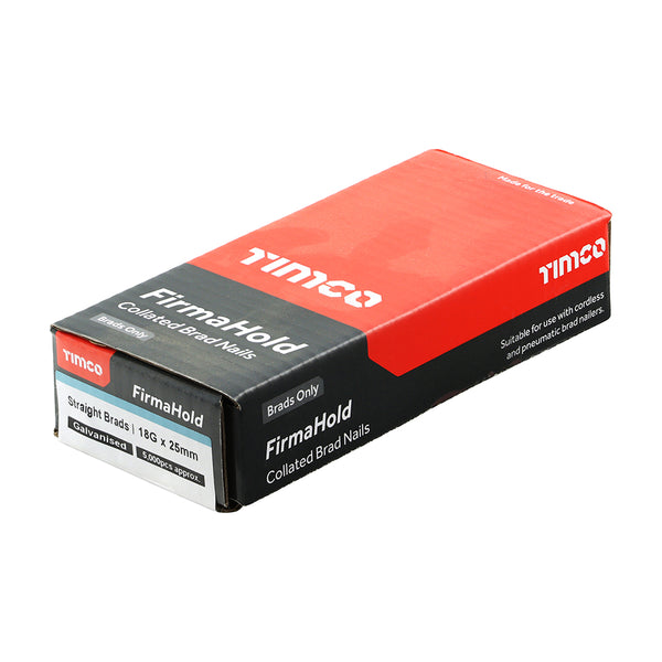 Timco FirmaHold Collated Brad Nails - 18 Gauge - Straight - Galvanised 18g x 25 - 5000 Pieces