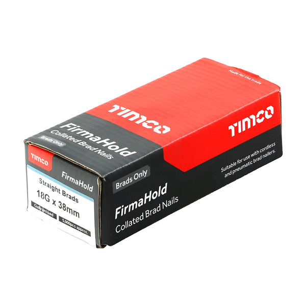 Timco FirmaHold Collated Brad Nails - 18 Gauge - Straight - Galvanised 18g x 38 - 5000 Pieces