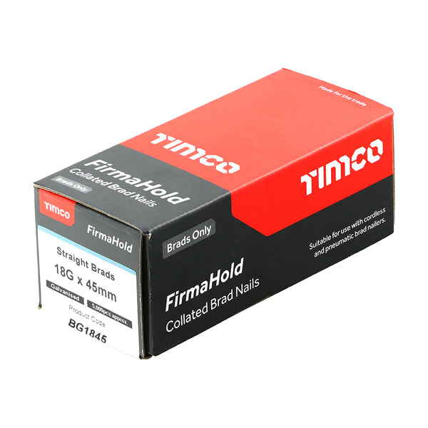 Timco FirmaHold Collated Brad Nails - 18 Gauge - Straight - Galvanised 18g x 45 - 5000 Pieces