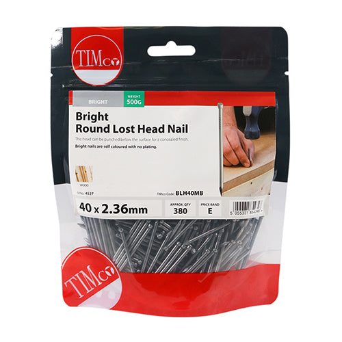 Timco Round Lost Head Nails - Bright 40 x 2.36 - 0.5 Kilograms