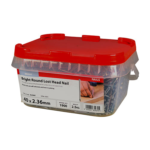 Timco Round Lost Head Nails - Bright 40 x 2.36 - 2.5 Kilograms