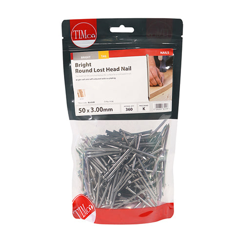 Timco Round Lost Head Nails - Bright 50 x 3.00