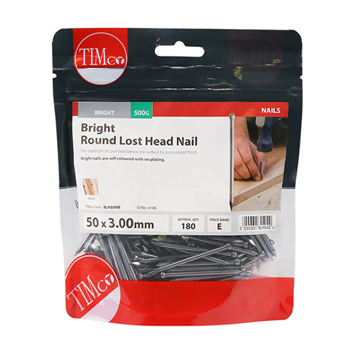 Timco Round Lost Head Nails - Bright 50 x 3.00 - 0.5 Kilograms