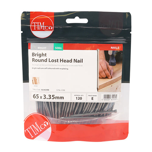 Timco Round Lost Head Nails - Bright 65 x 3.35 - 0.5 Kilograms