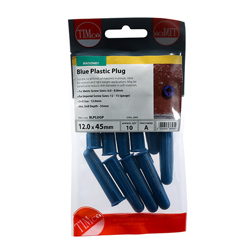 Timco Plastic Plugs - Blue 48mm - 10 Pieces