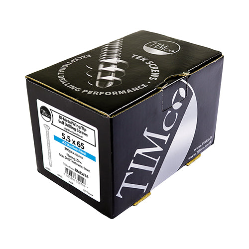 Timco Metal Construction Timber to Light Section Screws - Countersunk - Wing-Tip - Self-Drilling - Bi-Metal - Exterior - Silver Organic 5.5 x 65 - 200 Pieces