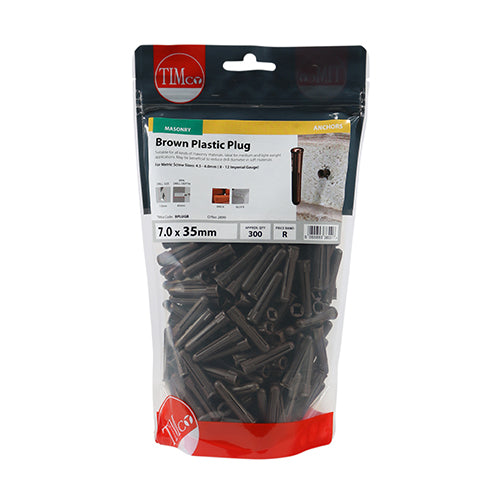 Timco Plastic Plugs - Brown 36mm - 300 Pieces