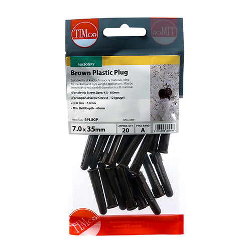 Timco Plastic Plugs - Brown 36mm - 20 Pieces