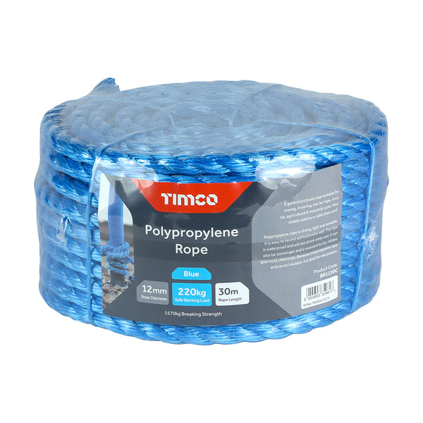 Timco Polypropylene Rope - Blue - Coil 12mm x 30m