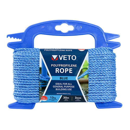 Timco Polypropylene Rope - Blue - Winder 3mm x 30m