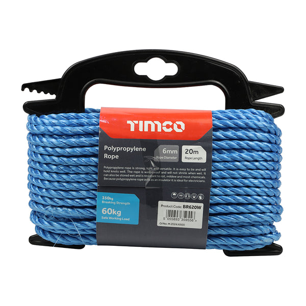 Timco Polypropylene Rope - Blue - Winder 6mm x 20m