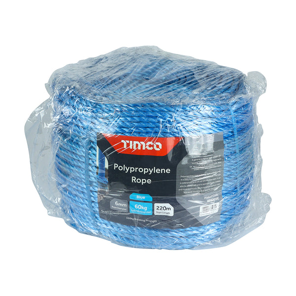 Timco Polypropylene Rope - Blue - Long Coil 6mm x 220m