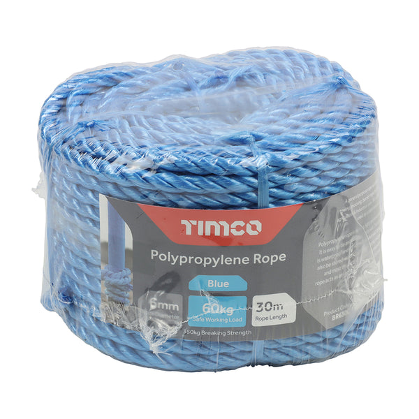 Timco Polypropylene Rope - Blue - Coil 6mm x 30m