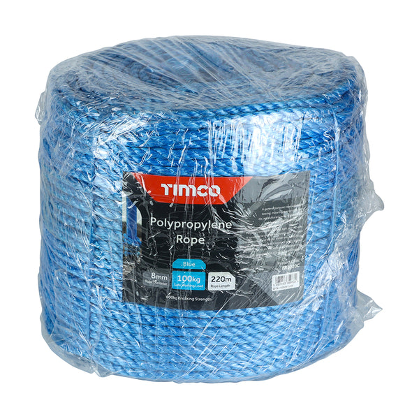 Timco Polypropylene Rope - Blue - Long Coil 8mm x 220m