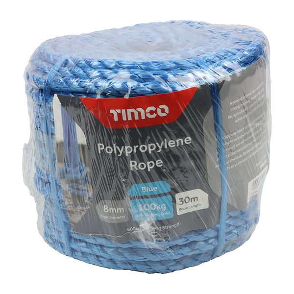 Timco Polypropylene Rope - Blue - Coil 8mm x 30m