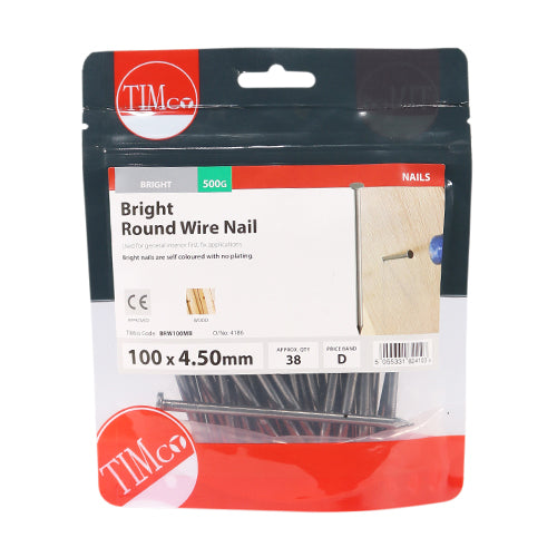 Timco Round Wire Nails - Bright 100 x 4.50 - 0.5 Kilograms