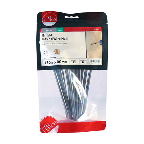 Timco Round Wire Nails - Bright 150 x 6.00 - 0.5 Kilograms