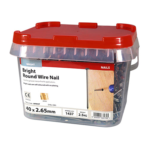 Timco Round Wire Nails - Bright 40 x 2.65 - 2.5 Kilograms